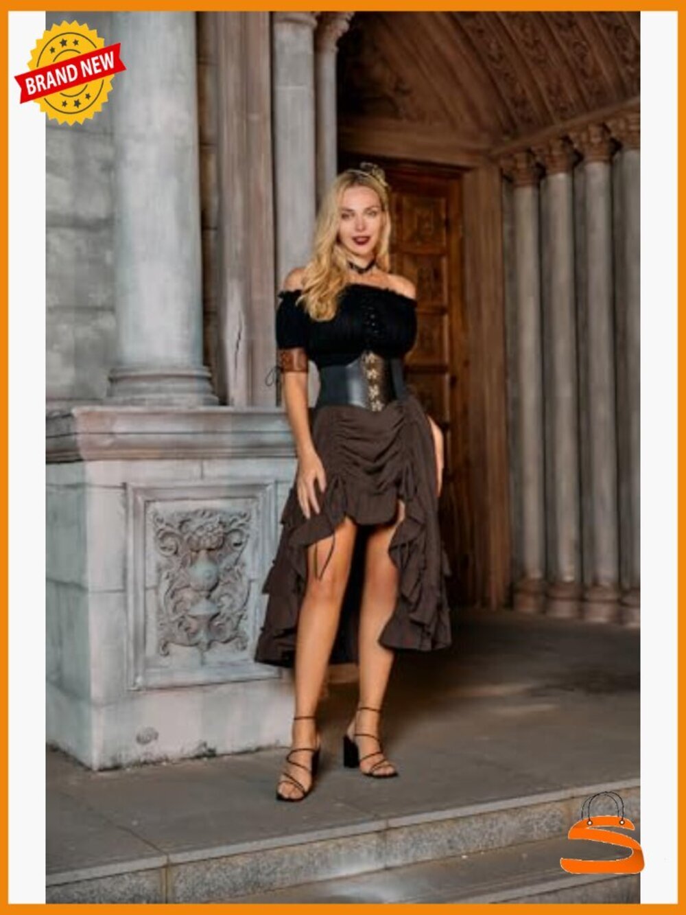 Women's Steampunk Gothic High-Low Bustle Skirt Renaissance Summer Victorian - Picture 5 of 7